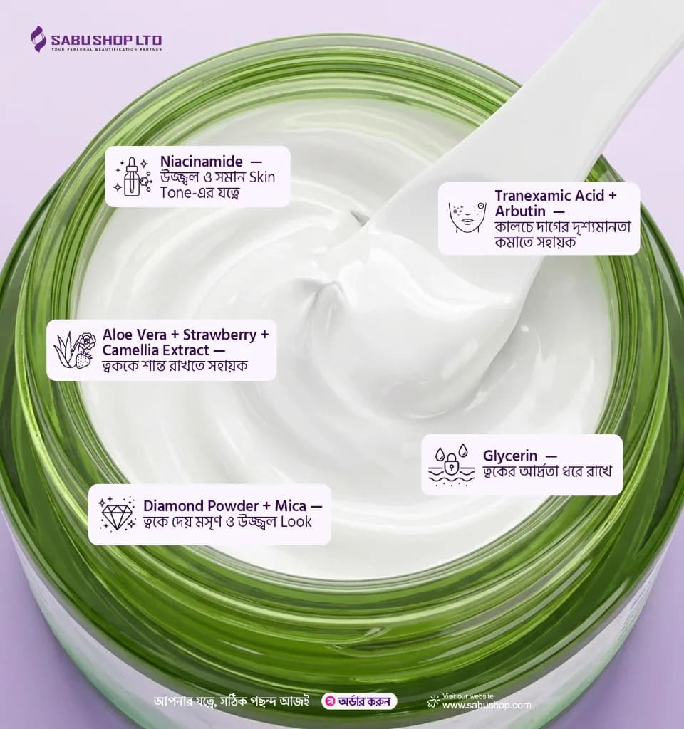 Niacinamide, Tranexamic Acid, Aloe Vera, Glycerin, Diamond Powder