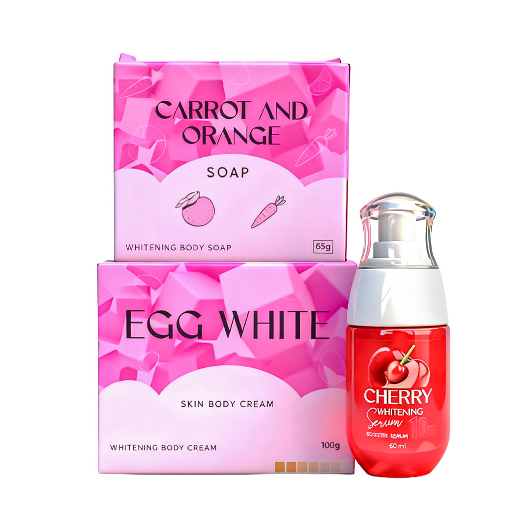 Egg White Body Cream, Carrot Orange Soap & 10x Cerry Body Serum